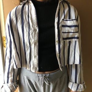 Cropped striped long sleeve with collar